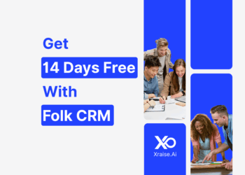 Folk CRM free trial banner offering 14 days free with Folk CRM for startup teams