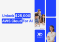 AWS Credits for AI Startups banner showing founders collaborating on cloud tools