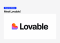 White banner with a colorful rounded heart logo followed by the word “Lovable” in bold black text, and a blue pill-shaped button above that says “Read on XRaise” with the headline “Meet Lovable!”