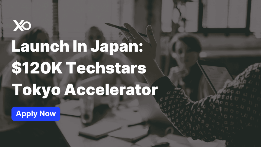 Apply to Techstars Tokyo accelerator info session with a founder presenting to a team in a modern office