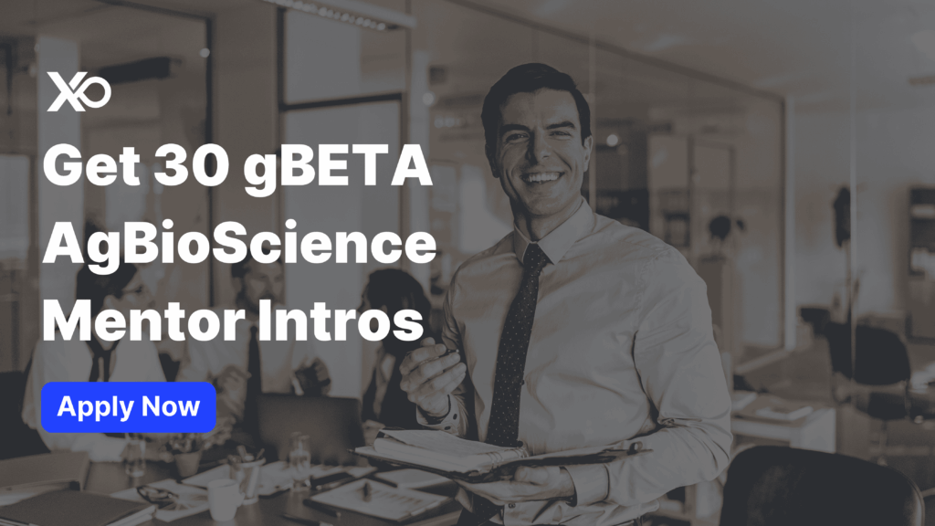 Apply to gBETA Indiana accelerator and meet AgBioScience mentors with a smiling founder standing in a modern office