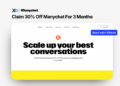 Claim 30% off Manychat for 3 months – promo banner showing the Manychat website with “Scale up your best conversations” and a blue “Start with XRaise” button.