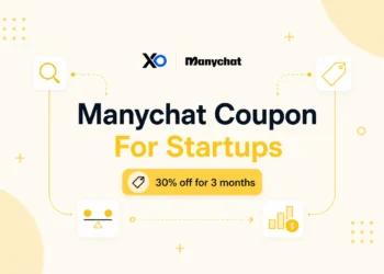 XRaise and Manychat hero graphic showing Manychat coupon for startups with 30 percent off for 3 months