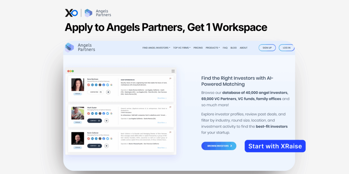 Apply for Angels Partners startup perk with 1 fundraising workspace on XRaise