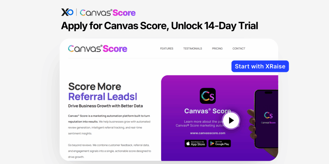 Apply for Canvas Score 14-day trial through XRaise on Canvas Score landing page