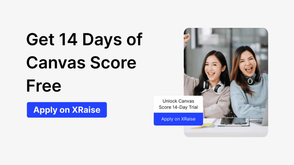 Apply for Canvas Score 14-day free trial with two happy founders working on laptops