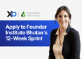 Apply to Founder Institute Bhutan accelerator 12-week sprint with smiling woman founder on blue banner