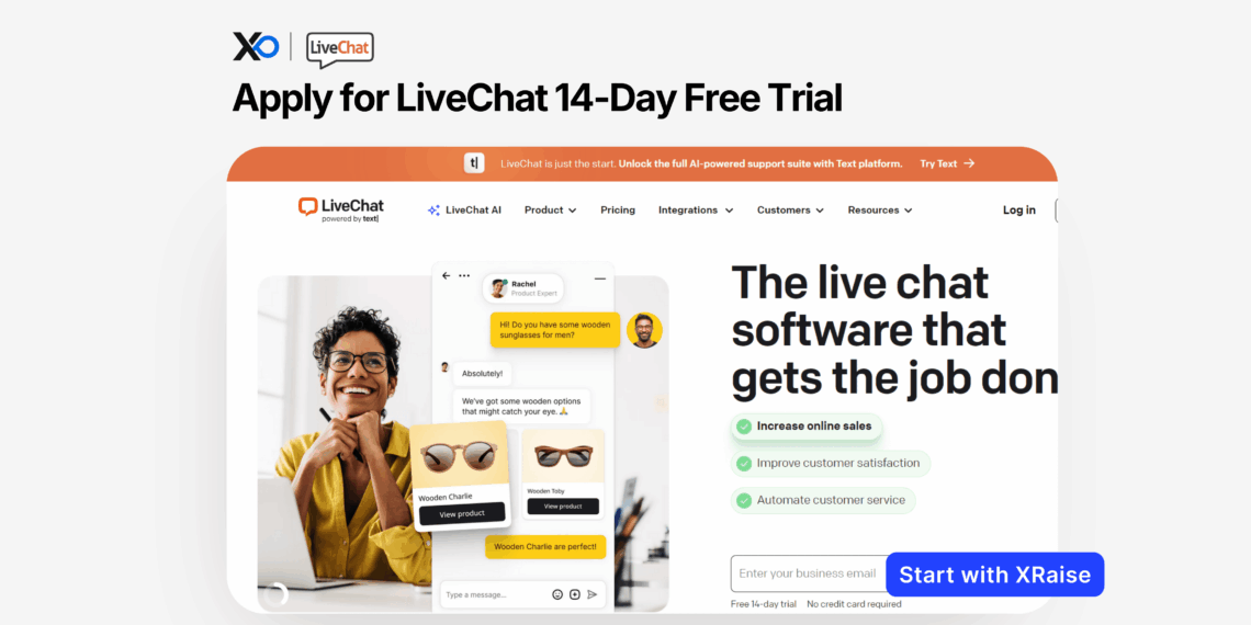 LiveChat startup perk banner for LiveChat startup perk 14-day free trial