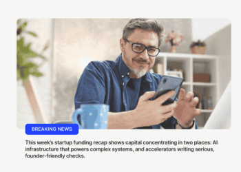 Startup funding recap with founder reading funding recap on phone
