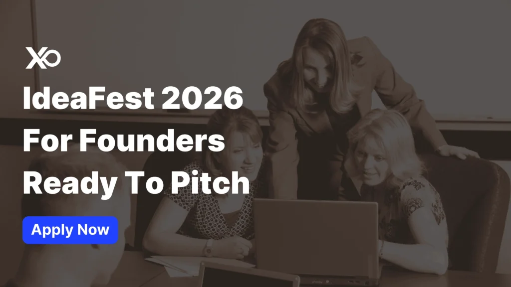 Apply to IdeaFest 2026 banner for founders ready to pitch around a laptop