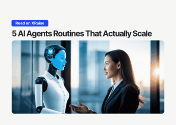 AI agents startup automation scene with a founder talking to a humanoid robot in a modern office