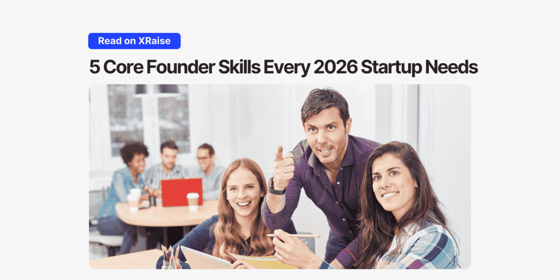 startup founder skills illustrated by diverse team collaborating around laptops and notes in a modern office