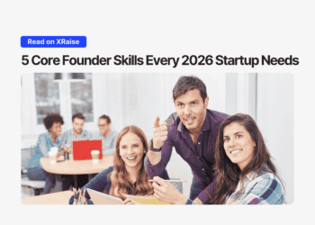 startup founder skills illustrated by diverse team collaborating around laptops and notes in a modern office