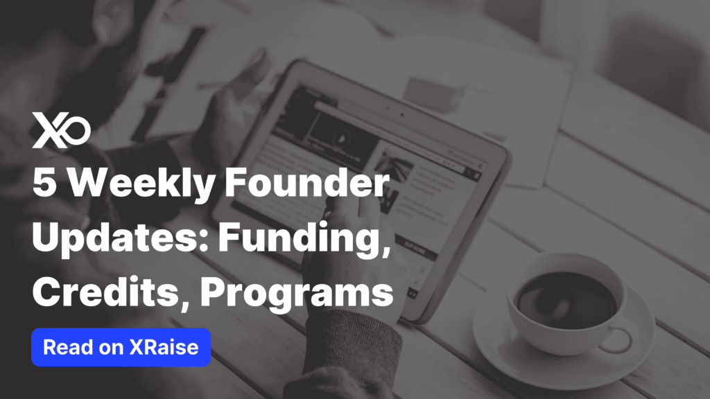 Founder reading weekly startup news and funding updates on a tablet beside a cup of coffee