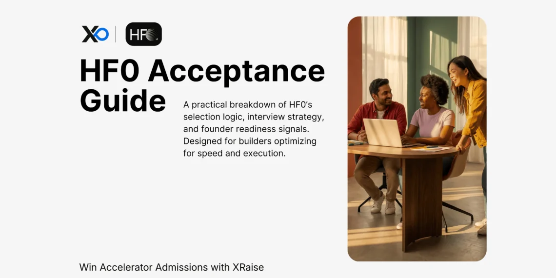 how to get into HF0 accelerator guide banner showing founders collaborating and HF0 acceptance strategy