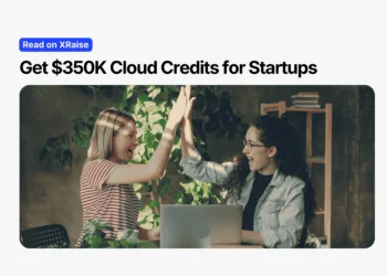 cloud credits for startups banner showing founders celebrating $350K cloud credit opportunity
