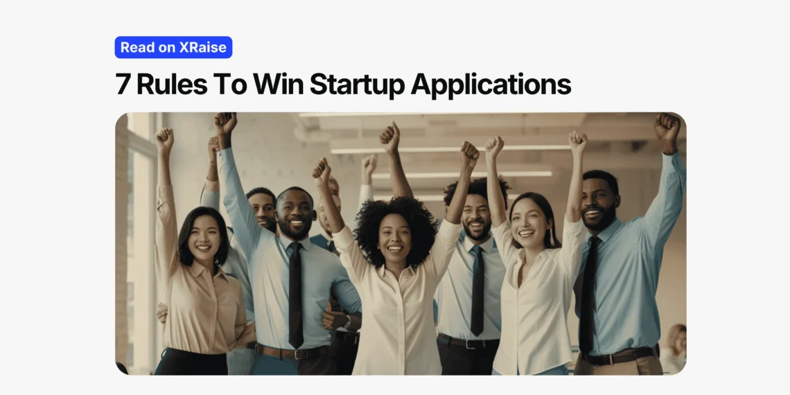startup application criteria banner showing a team celebrating success after winning startup applications