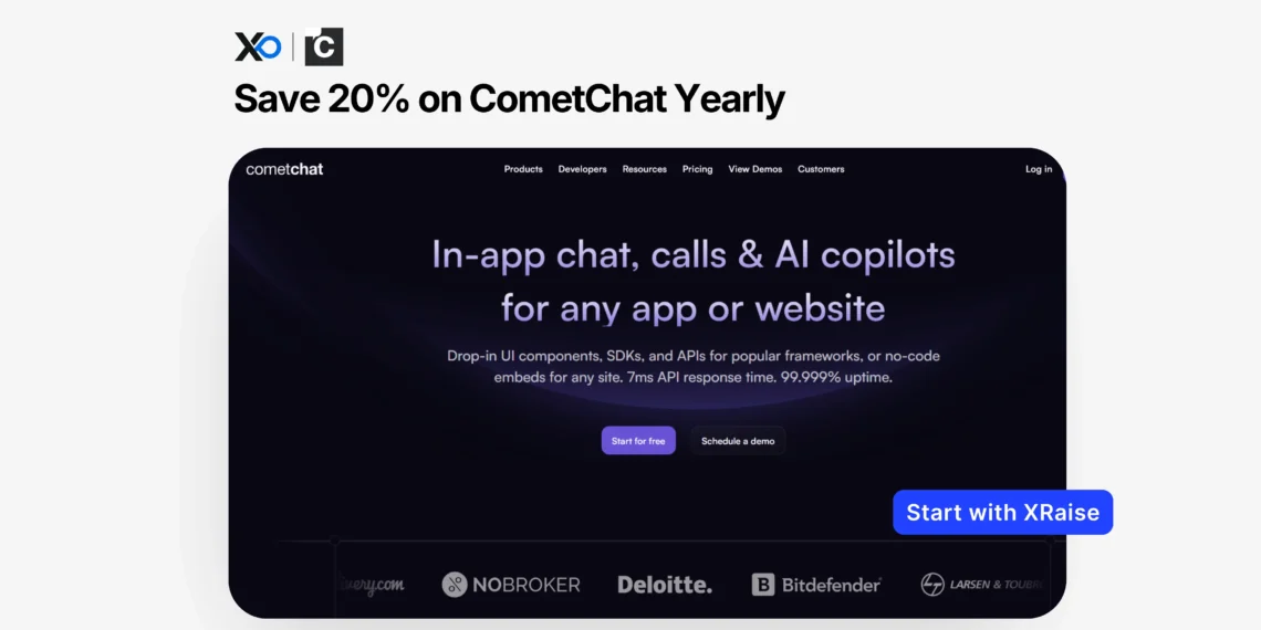 CometChat discount for startups with 20% off yearly plans for in-app chat, calls, and AI copilots