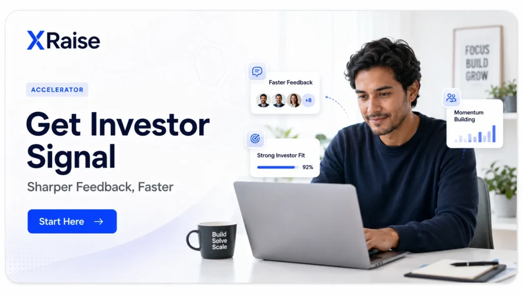 Bio Healthcare accelerator banner showing founder receiving investor feedback and startup momentum insights