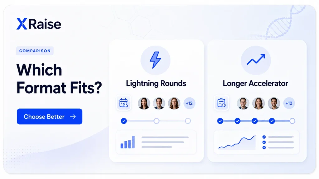 Bio Healthcare accelerator comparison banner showing Lightning Rounds vs longer accelerator programs