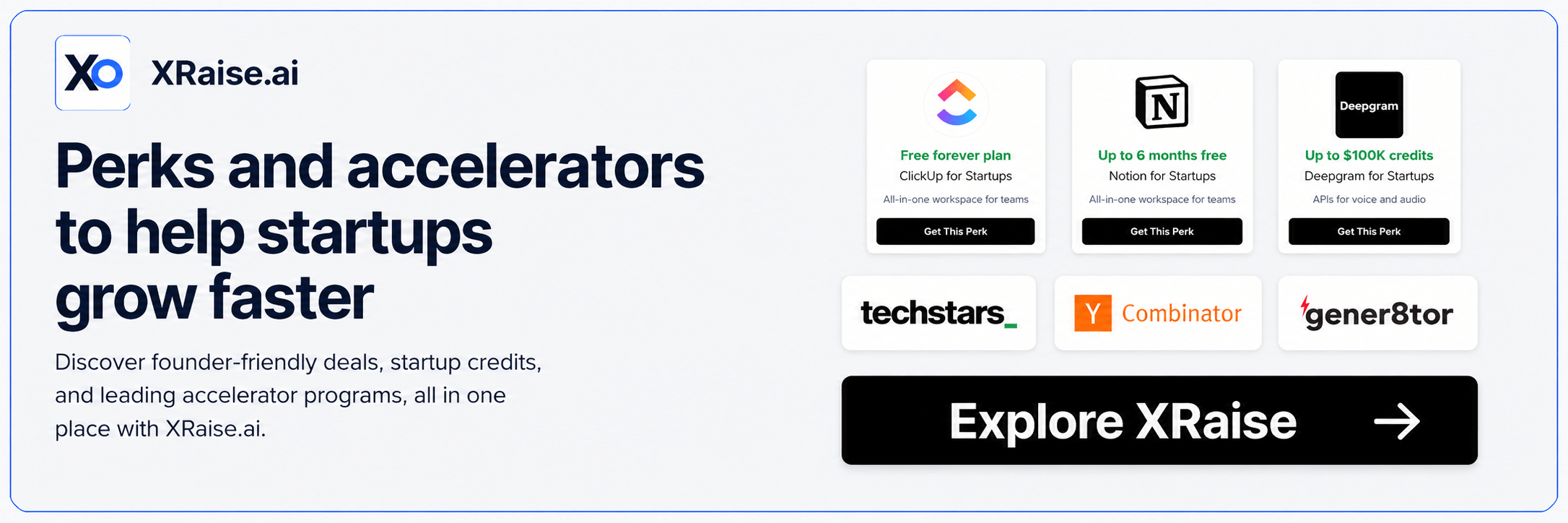 Explore XRaise startup perks and accelerator resources