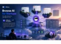 Cinematic XRaise banner with floating website cards, extraction workflow panel, structured data table, and founder dashboard