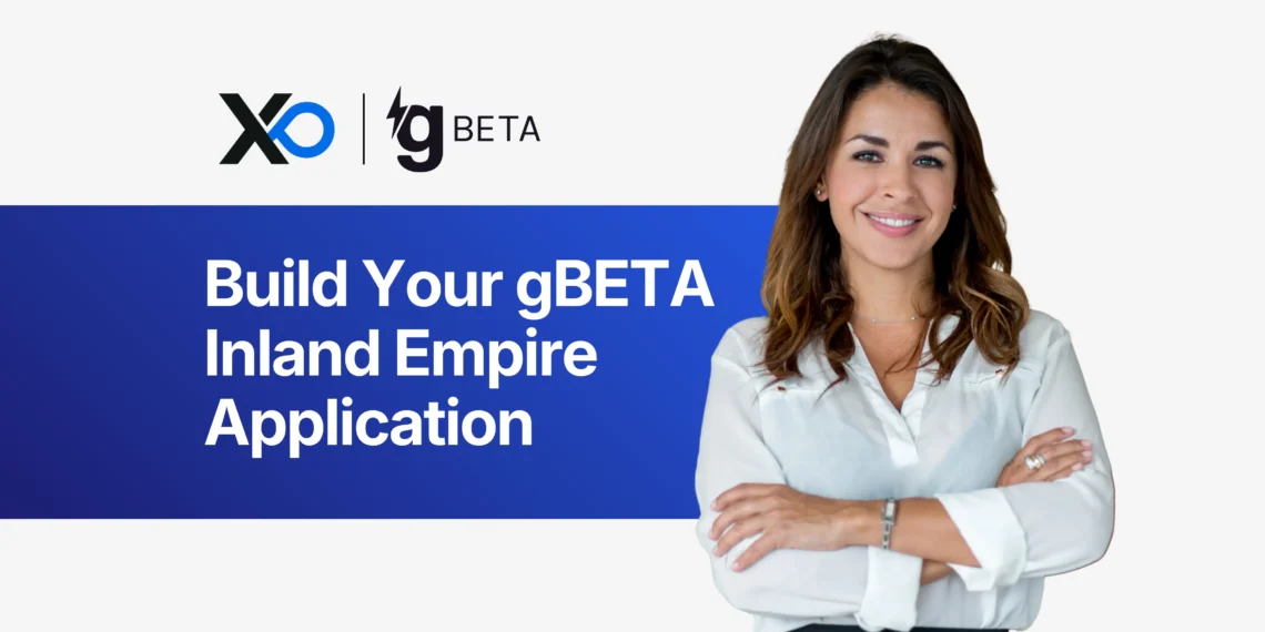 XRaise and gBETA banner with blue application headline and founder portrait on the right