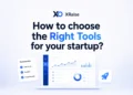 XRaise hero banner with tool checklist card, dashboard laptop, rocket icon, and startup decision headline