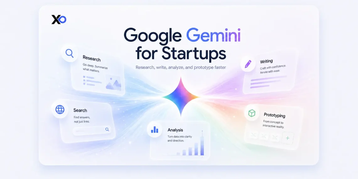 XRaise AI assistant hero banner with research, search, analysis, writing, and prototyping cards around a glowing star