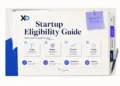 Startup eligibility guide hero with XRaise logo, stage, region, traction, timing cards, and opportunity tabs