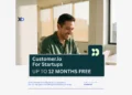 Customer.io for startups banner with founder workspace, XRaise branding, Customer.io logo, and 12 months free message
