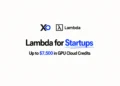Clean XRaise and Lambda hero banner with GPU cloud credits headline on a white grid background