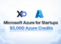 XRaise and Azure hero banner with cloud infrastructure background and $5,000 Azure credits message