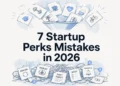 Hero visual for 7 startup perks mistakes in 2026 showing perks above the surface and messy operational costs below