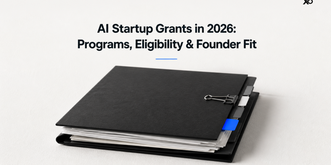 Editorial grant evaluation visual for AI startup grants, eligibility, programs, and founder fit in 2026.