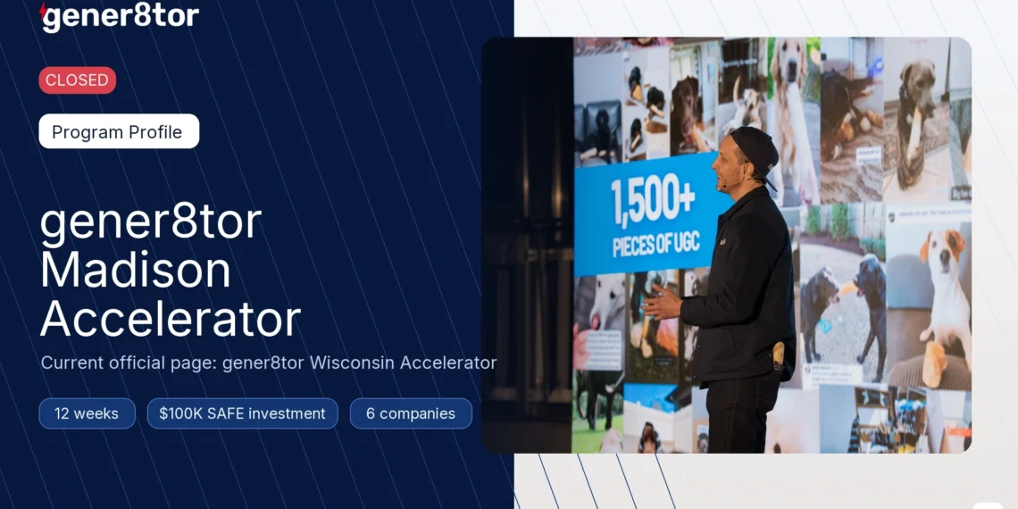 gener8tor Madison Accelerator status hero showing closed application status and verified program terms