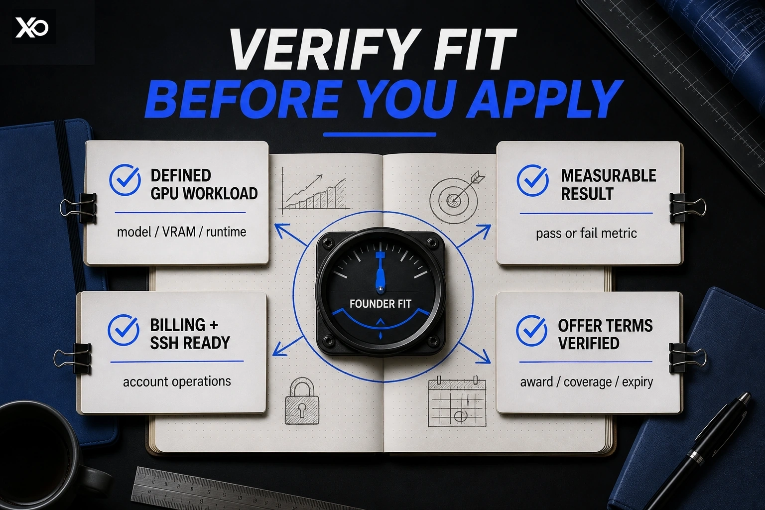 Founder-fit decision framework for Lambda startup credits covering workload, metrics, account readiness, and offer verification.