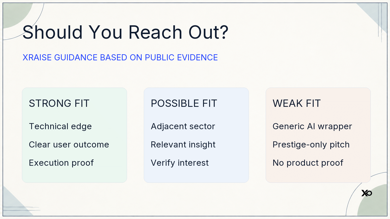 XRaise founder-fit guidance for considering Garry Tan outreach