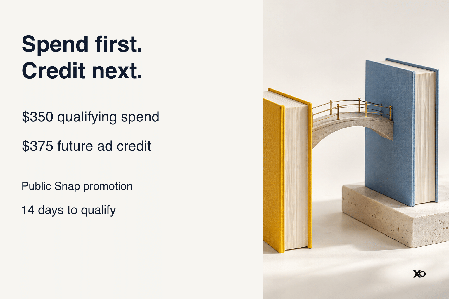 Qualifying spend followed by future Snapchat ad credit, with public promotion qualification window.
