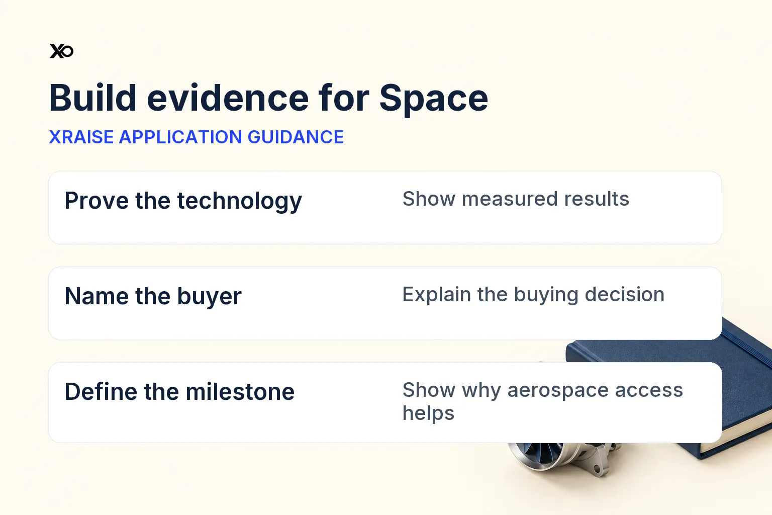 XRaise application guidance: prove the technology, name the buyer and define the aerospace milestone.